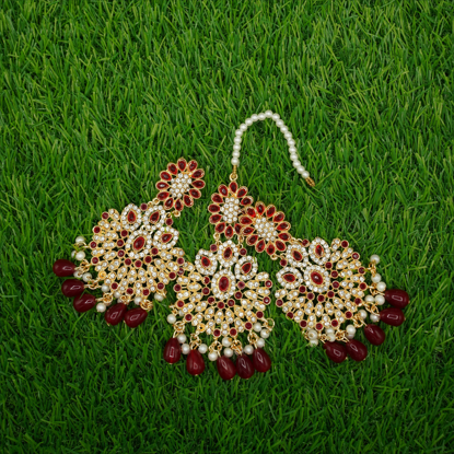 Golden Bindiya and Earrings Set with Bold Red Stones
