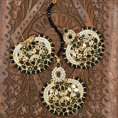 Bindiya and Earrings with Deep Black Stones