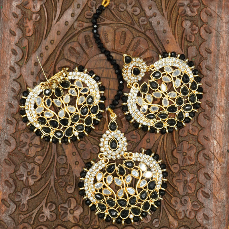 Bindiya and Earrings with Deep Black Stones