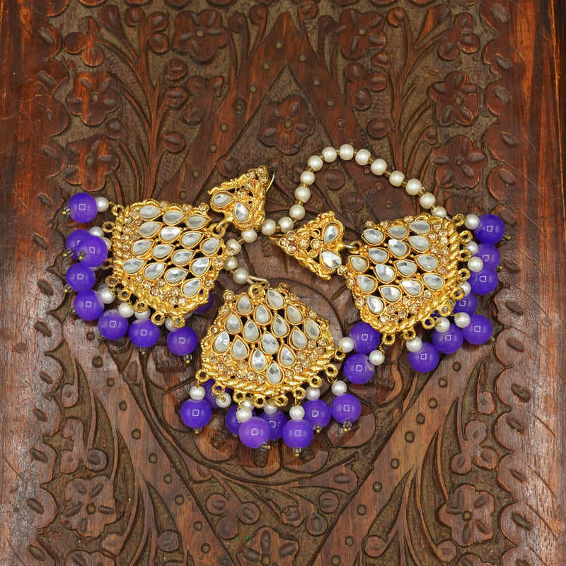 Golden Bindiya and Earrings with Purple Stones