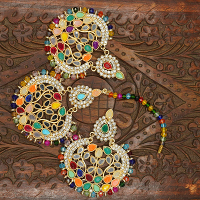 Bindiya with Earrings  with Multicolored Stones