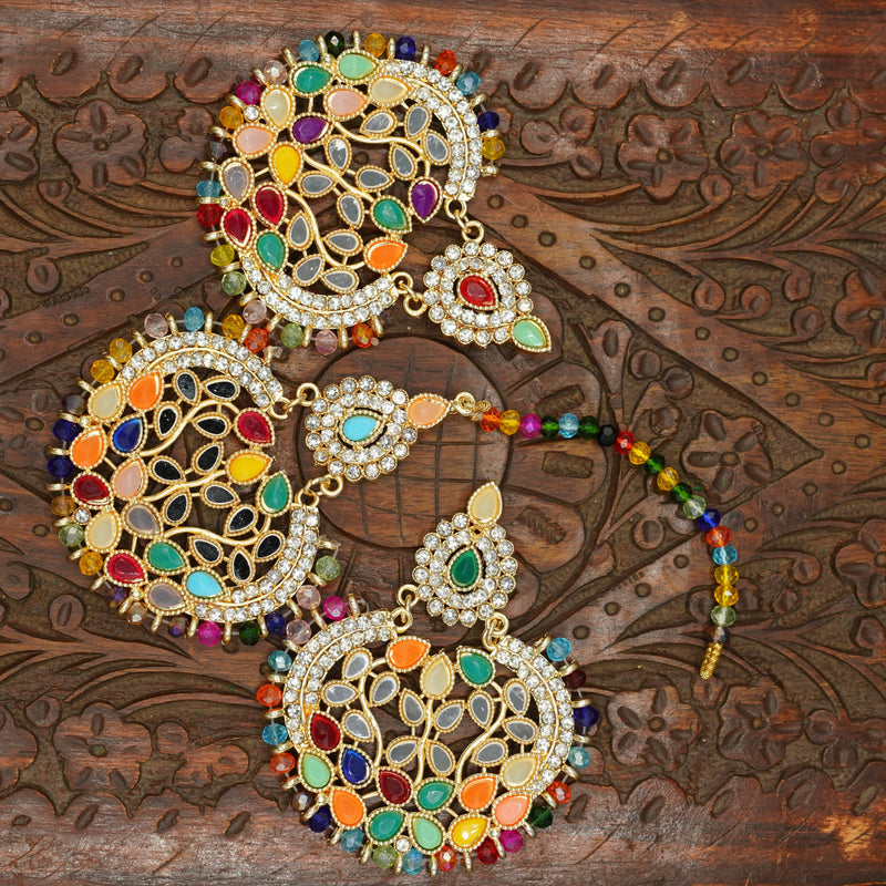 Bindiya with Earrings  with Multicolored Stones