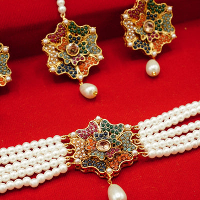 Classic Pearl Choker Set with Mathapatti