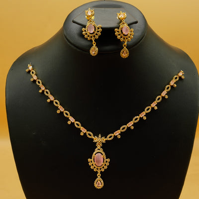 Royal Pink Stone Gold-Plated Necklace Set