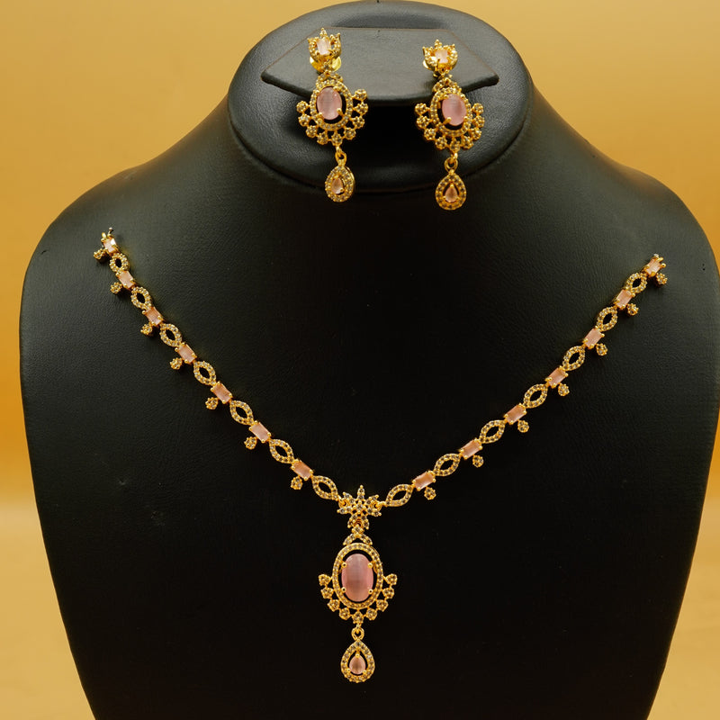 Royal Pink Stone Gold-Plated Necklace Set