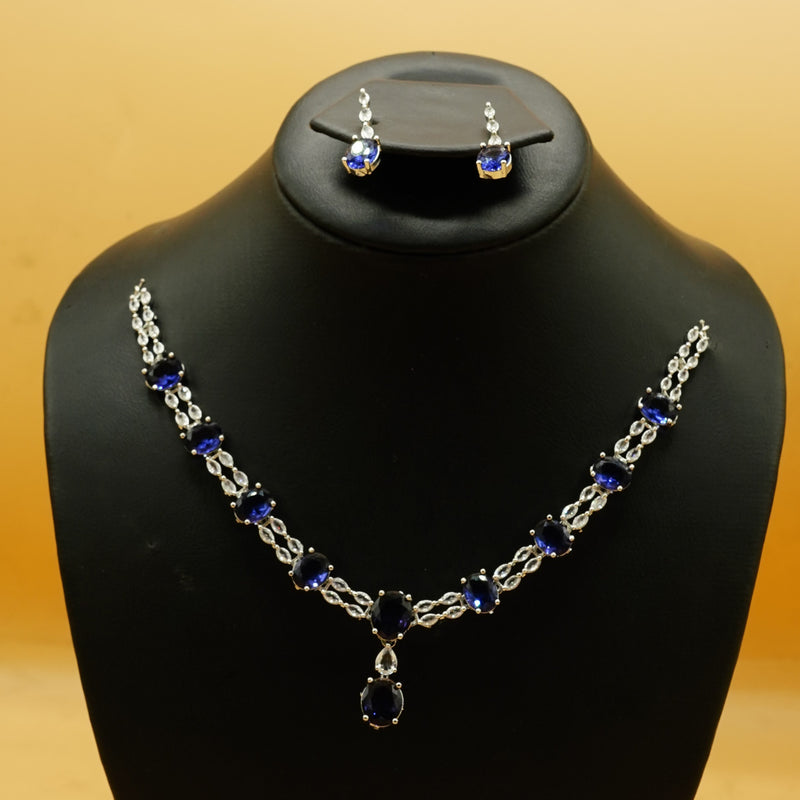 Silver Set with Royal Blue Stone Pendant & Earrings