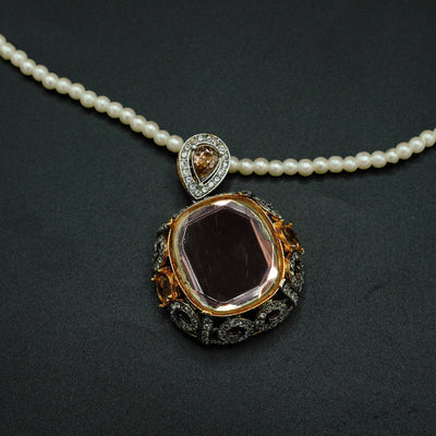 Pendant Set with Black Stone and Matching Studs