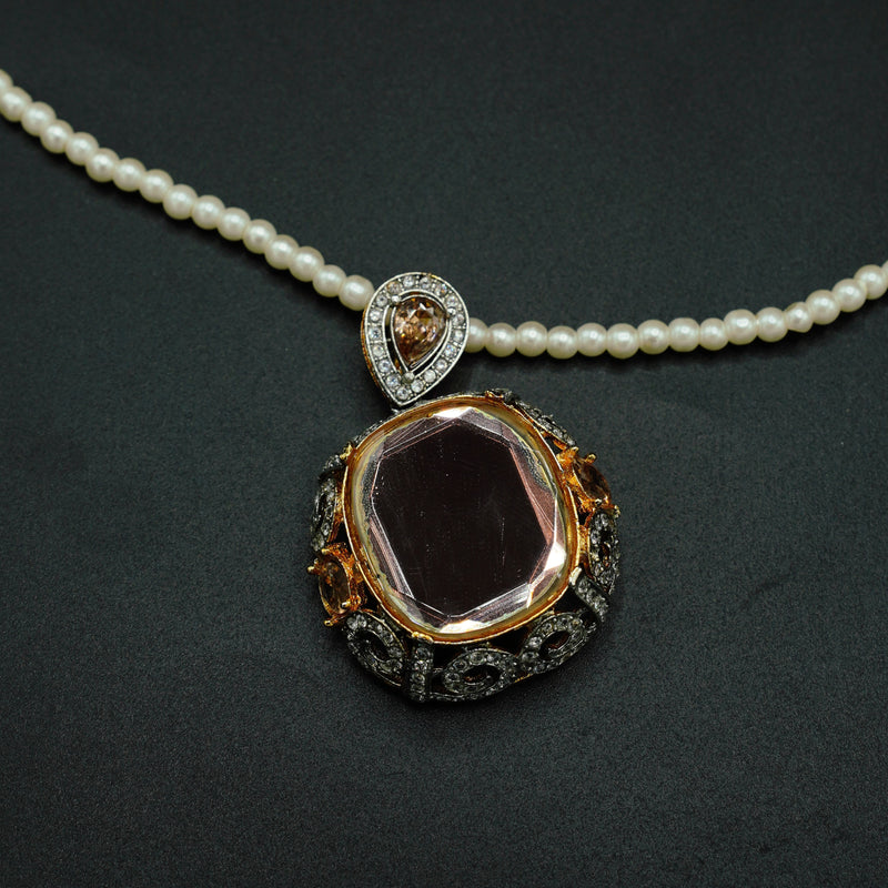 Pendant Set with Black Stone and Matching Studs