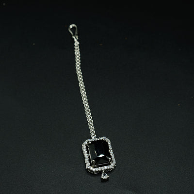 Silver Bindi with Black Stone