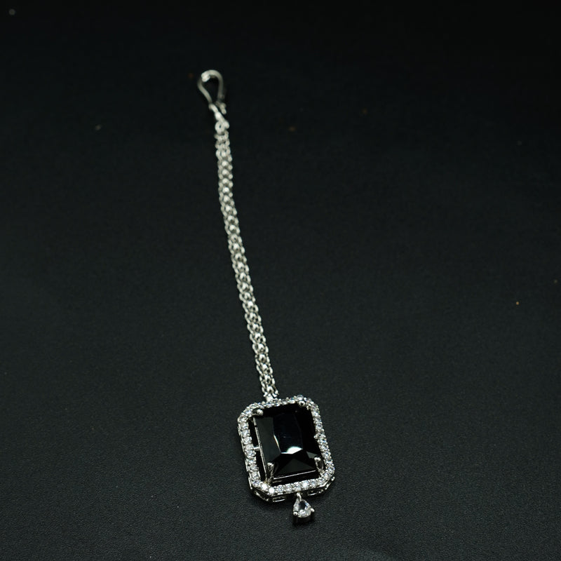 Silver Bindi with Black Stone