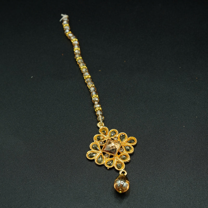 Golden Bindi with Sparkling Champagne Stones