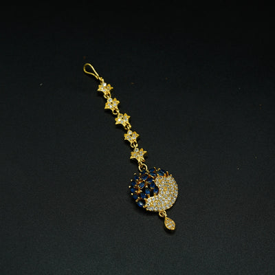Golden Bindi with Blue Stones