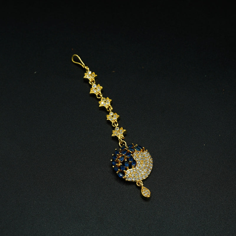 Golden Bindi with Blue Stones