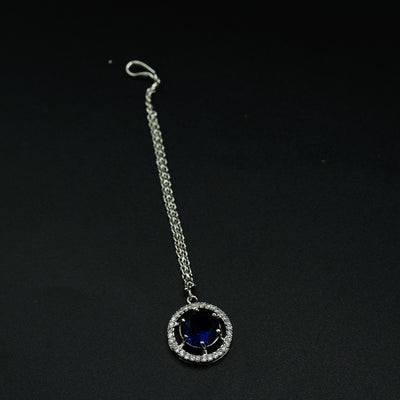 Silver Mathapatti with Blue Stone
