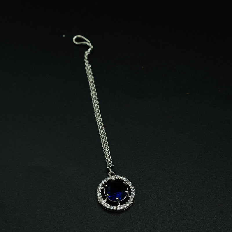 Silver Mathapatti with Blue Stone