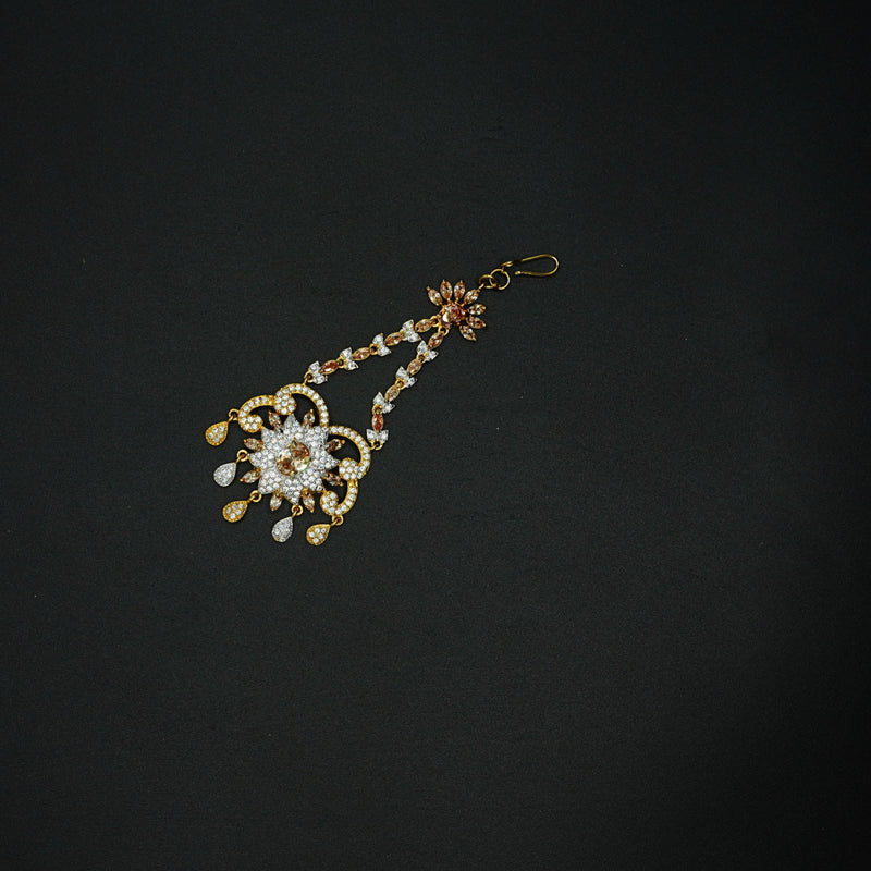 Elegant Gold & Silver bindia with Champagne Stones
