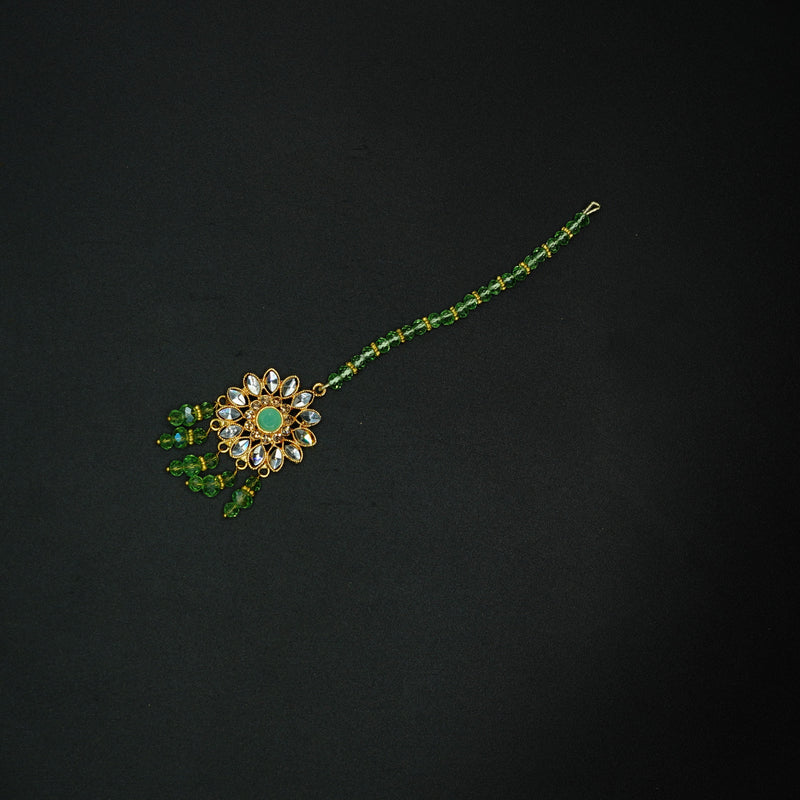 Traditional Golden Bindia with Green Accents
