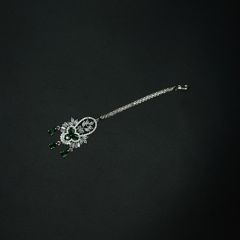 Silver Bindia with Green Stone