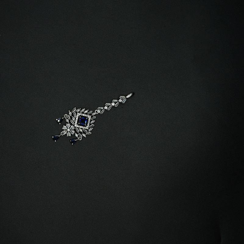 Elegant Silver Bindia with Blue Stones