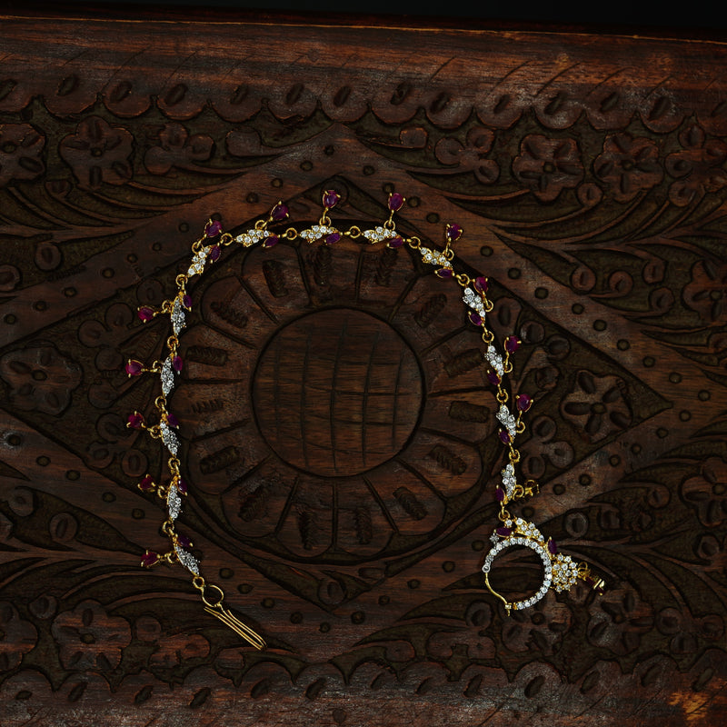 Nose ring with Maroon Stones and Gold & Silver Accents