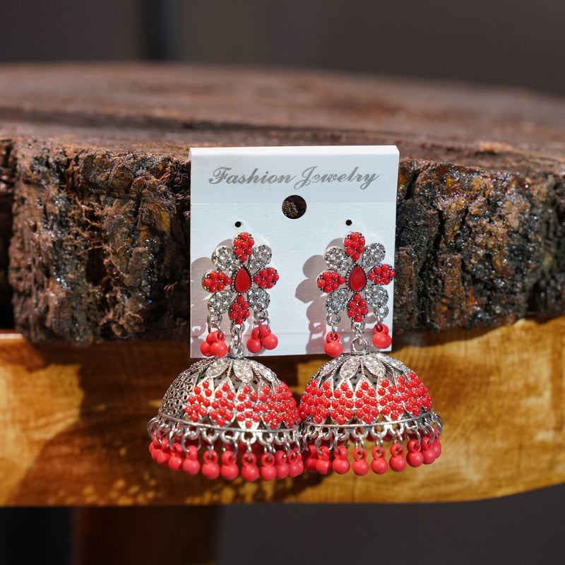 Red & Silver Jhumkas