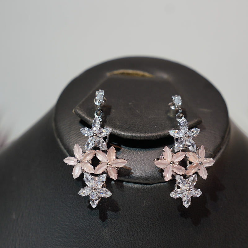Pink & Crystal Floral Earrings
