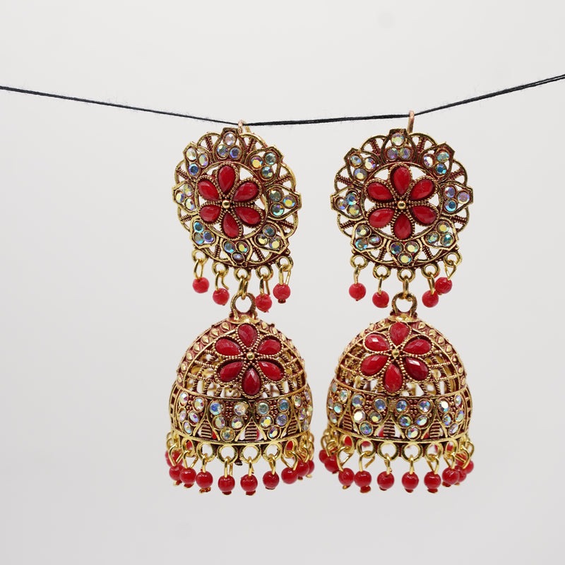 Red & Gold Floral Jhumkas