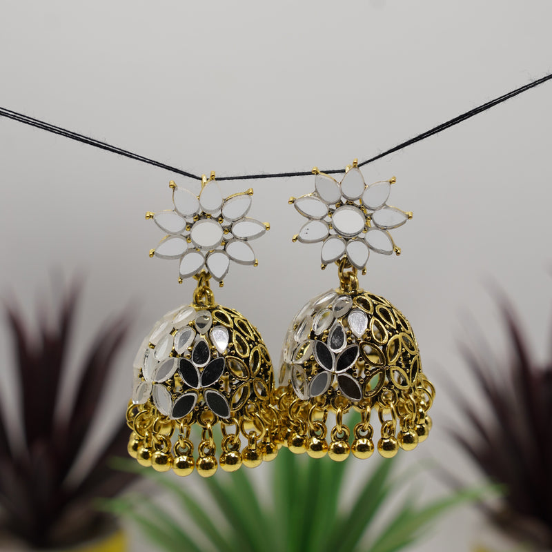 Golden Mirror Jhumkas