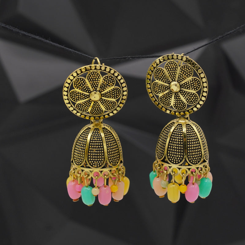 Floral multicolor beads Jhumkas