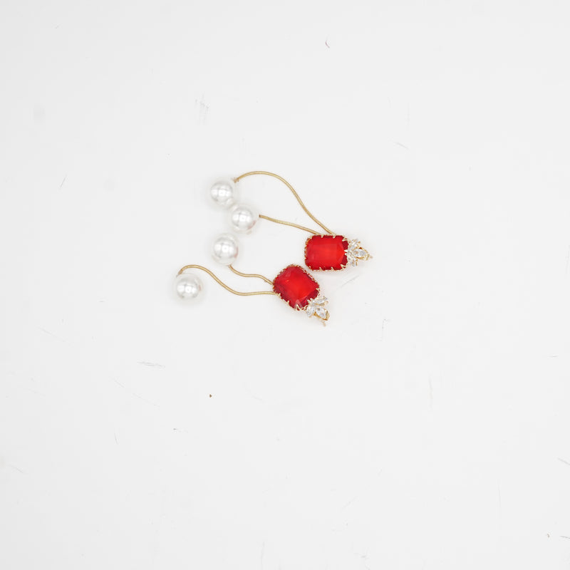 Red & Pearl Drop Earrings