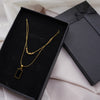 Dual Gold Necklaces – Beaded Curve & Black Pendant - Additional Image