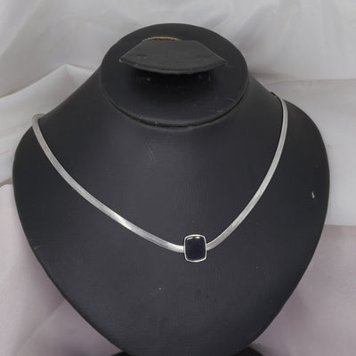 Rectangular Black Pendant Silver Necklace