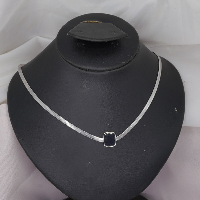 Rectangular Black Pendant Silver Necklace