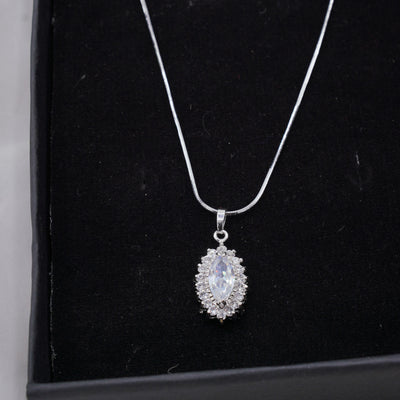 Oval Halo Silver Necklace