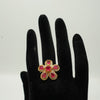 Red Floral Gold Ring - Additional Image