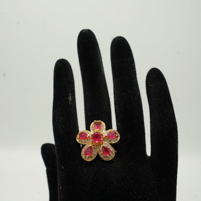 Red Floral Gold Ring