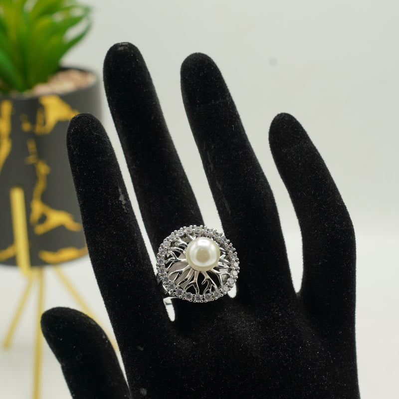 White Pearl Silver Ring