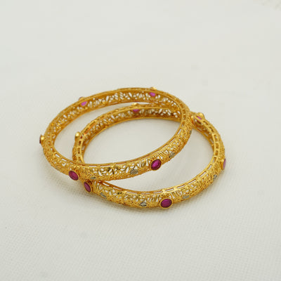 Red Stone Gold Bangles