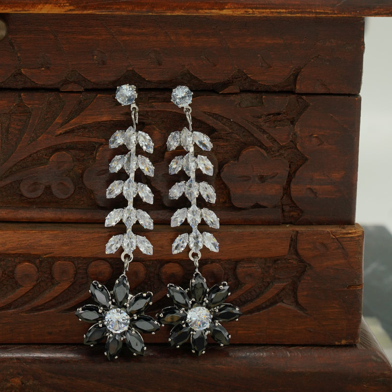 Silver & Black Leaf Earrings
