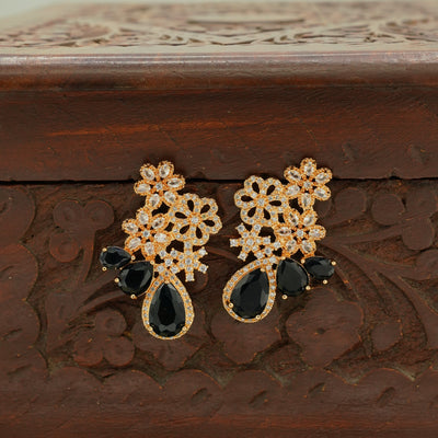 Black Gem Floral Earrings