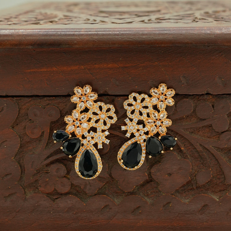 Black Gem Floral Earrings