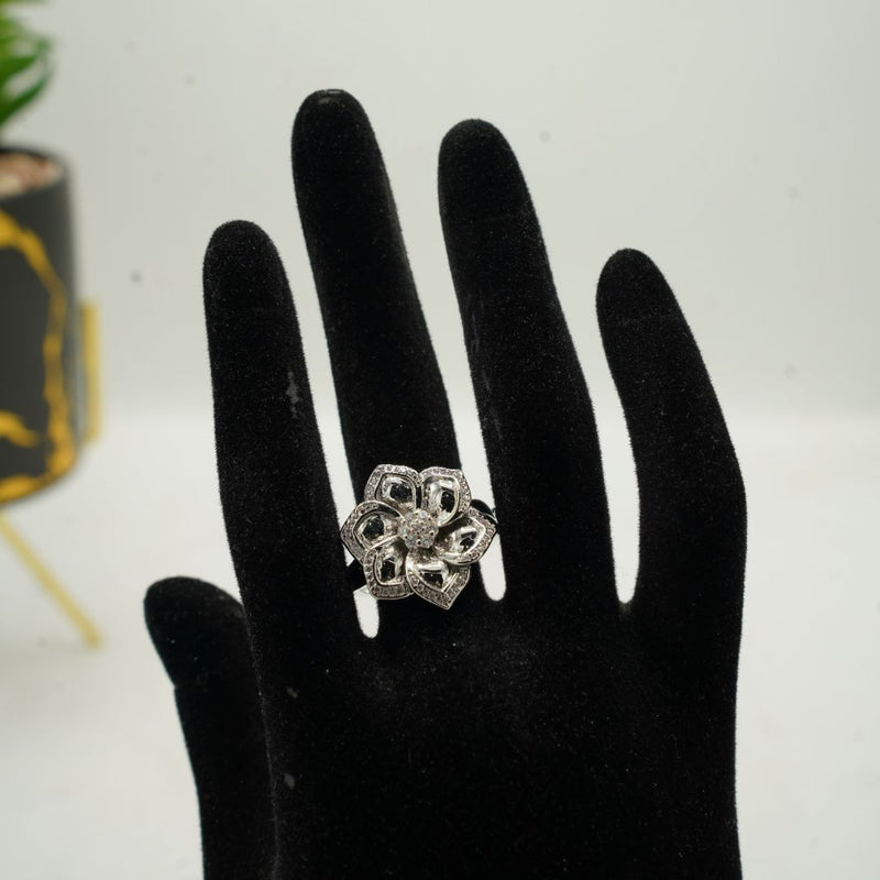 Silver Floral Stone Ring